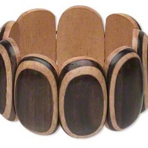 BRACELET, LAMINATED WOOD, BROWN AND LIGHT BROWN 42x23 mm OVALS, 7 ½ INCHES,
